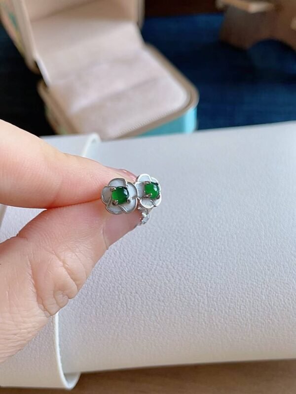925 실버 천연 비취 스터드 귀걸이 · 원석 규격 4mm