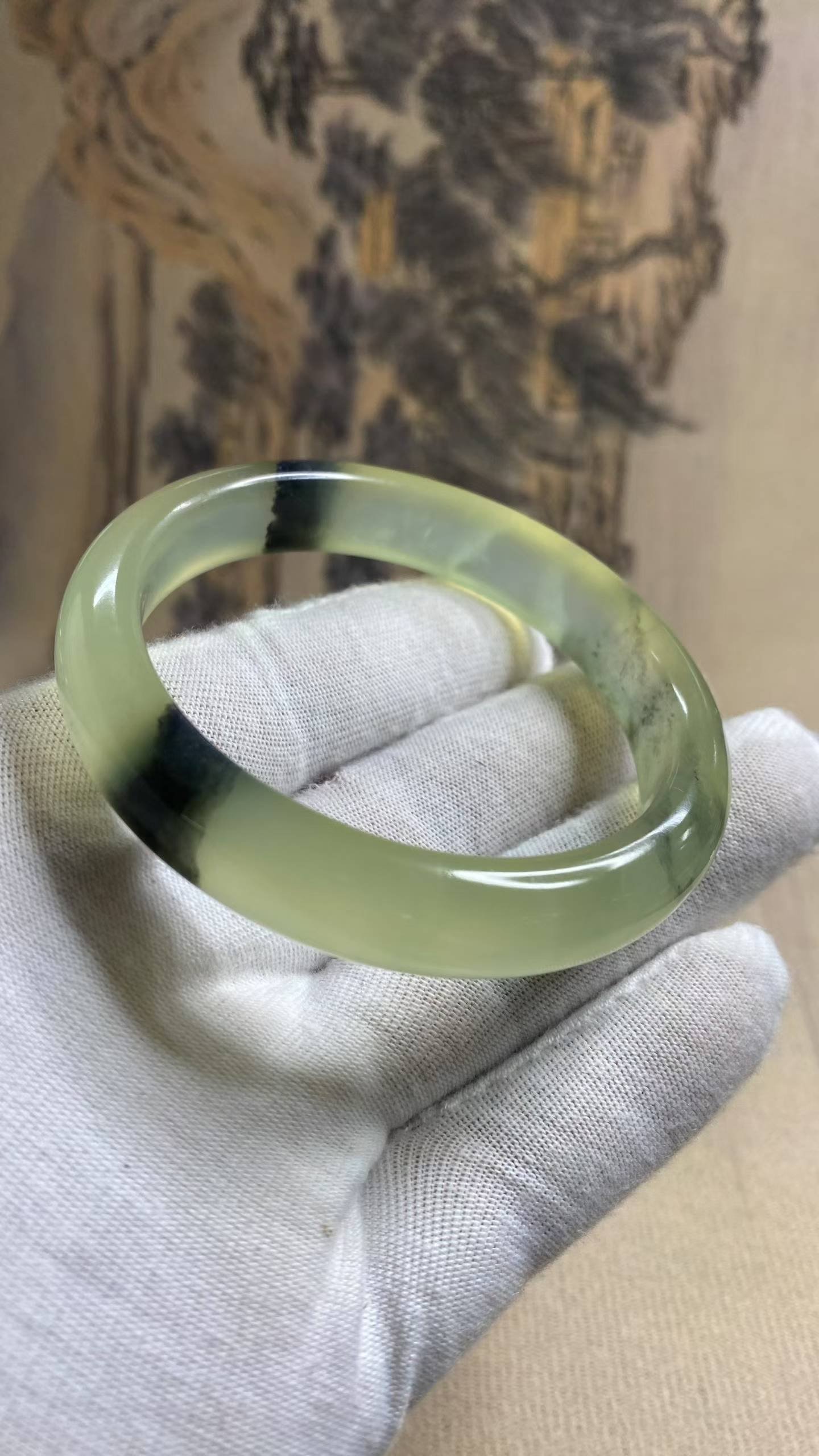 수옥 춘채 산수화 옥팔찌 56.5mm | 폭 11.9mm 통뱅글