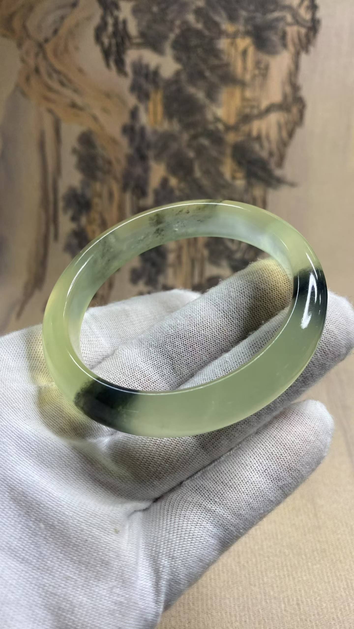 수옥 춘채 산수화 옥팔찌 56.5mm | 폭 11.9mm 통뱅글 - 이미지 2