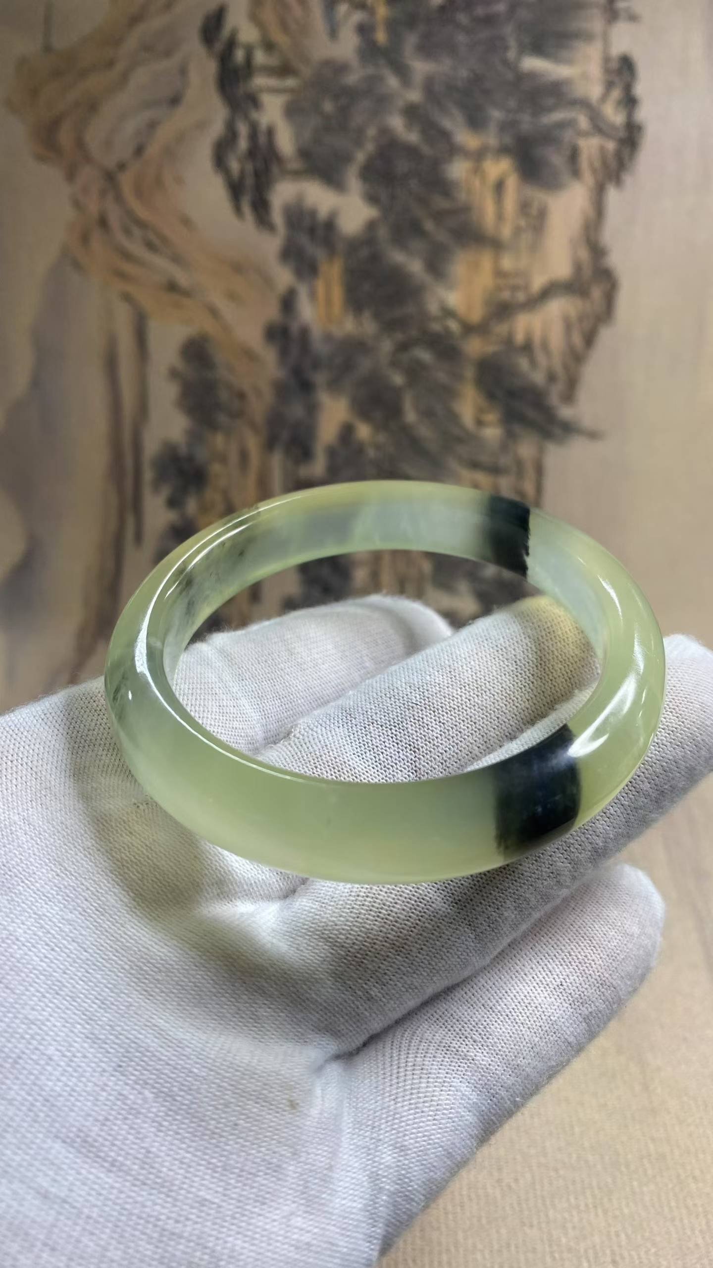 수옥 춘채 산수화 옥팔찌 56.5mm | 폭 11.9mm 통뱅글 - 이미지 3