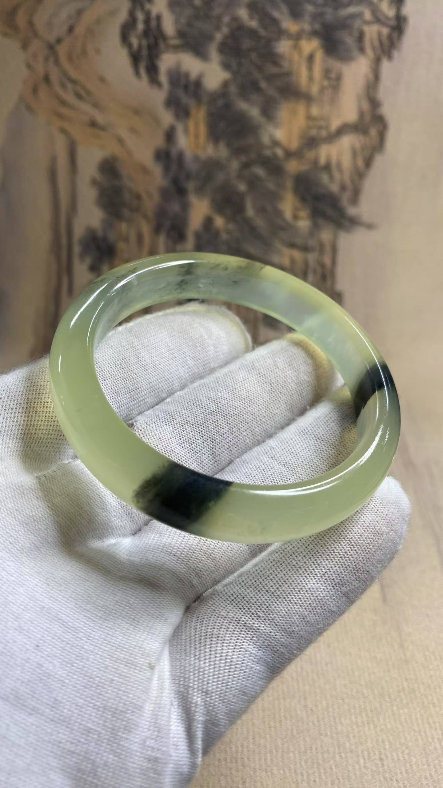 수옥 춘채 산수화 옥팔찌 56.5mm | 폭 11.9mm 통뱅글 - 이미지 4