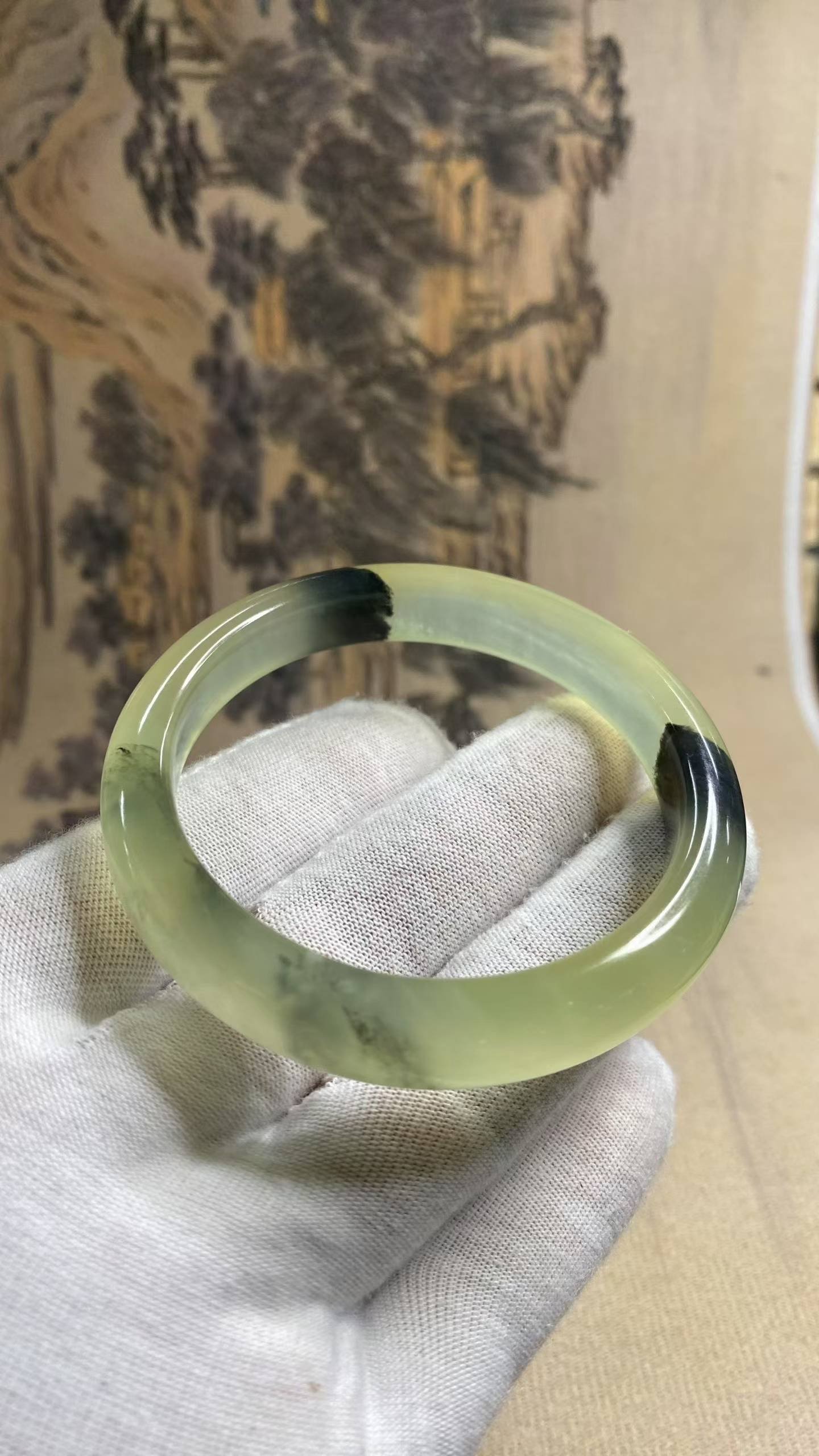 수옥 춘채 산수화 옥팔찌 56.5mm | 폭 11.9mm 통뱅글 - 이미지 5