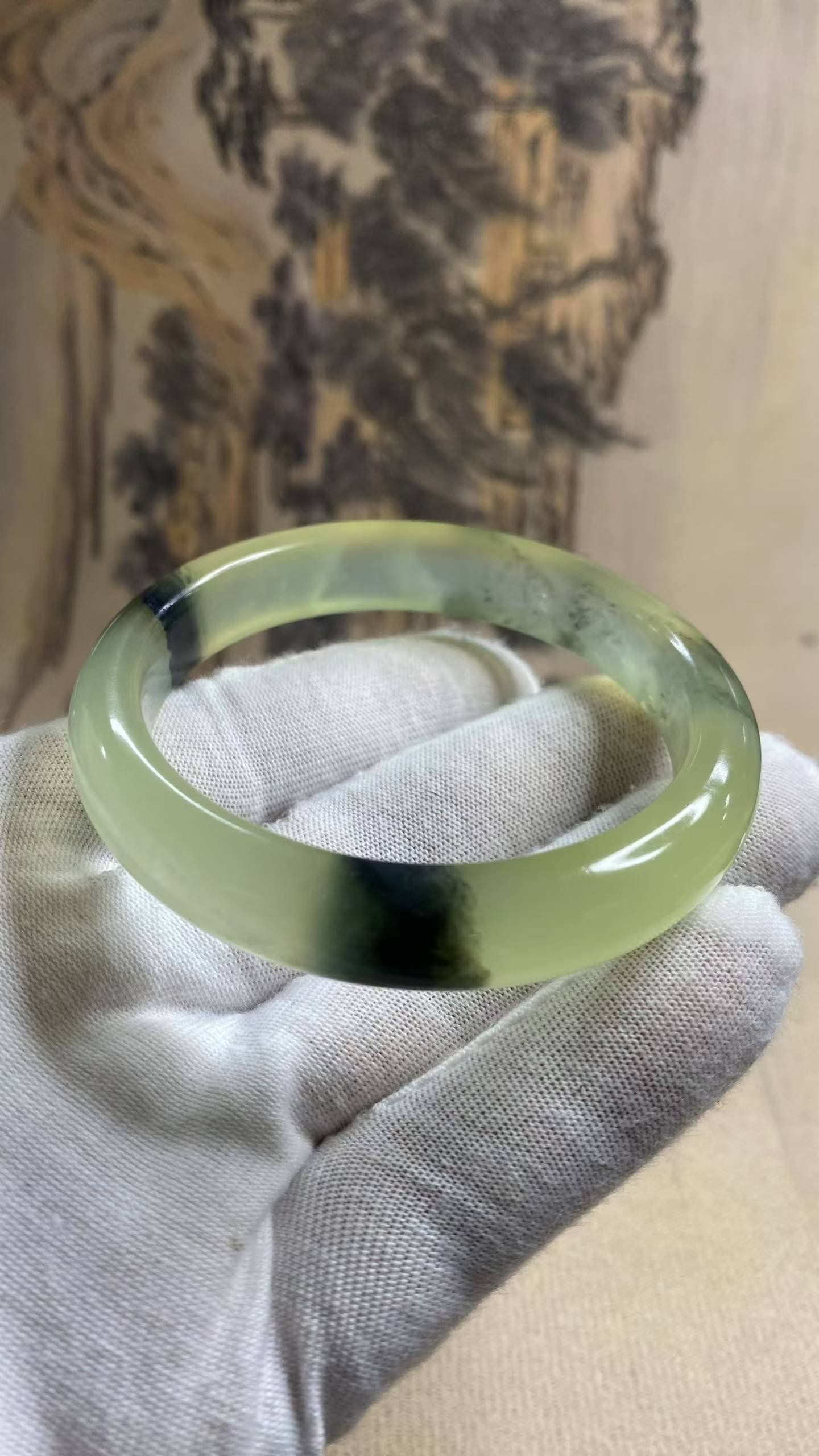 수옥 춘채 산수화 옥팔찌 56.5mm | 폭 11.9mm 통뱅글 - 이미지 6