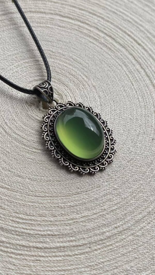 925 실버 수옥 그린 카보숑 목걸이 · 원석 규격 15×20mm
