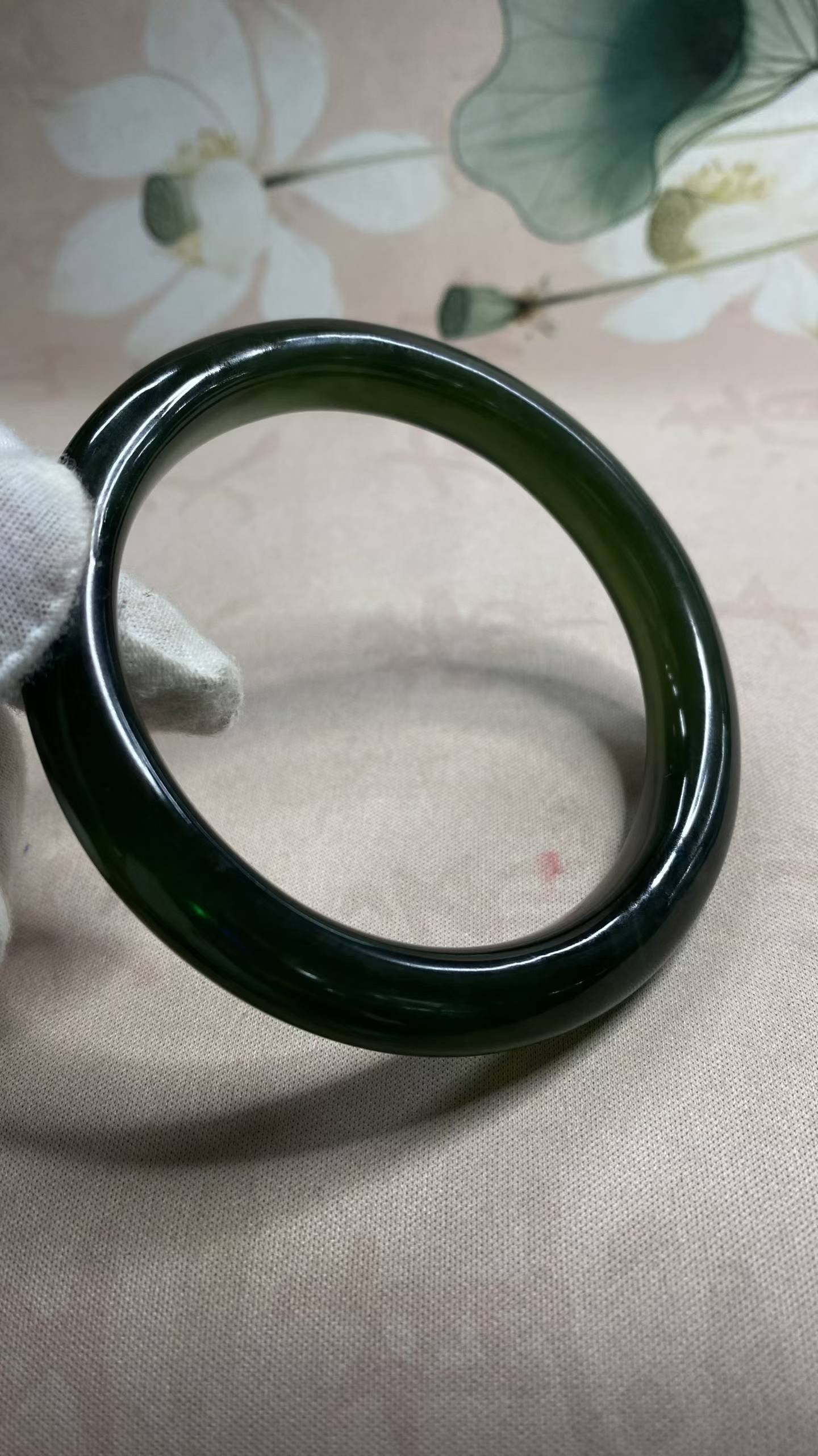 수옥 딥 그린 옥팔찌 66.3mm | 폭 11.2mm 통뱅글 - 이미지 2