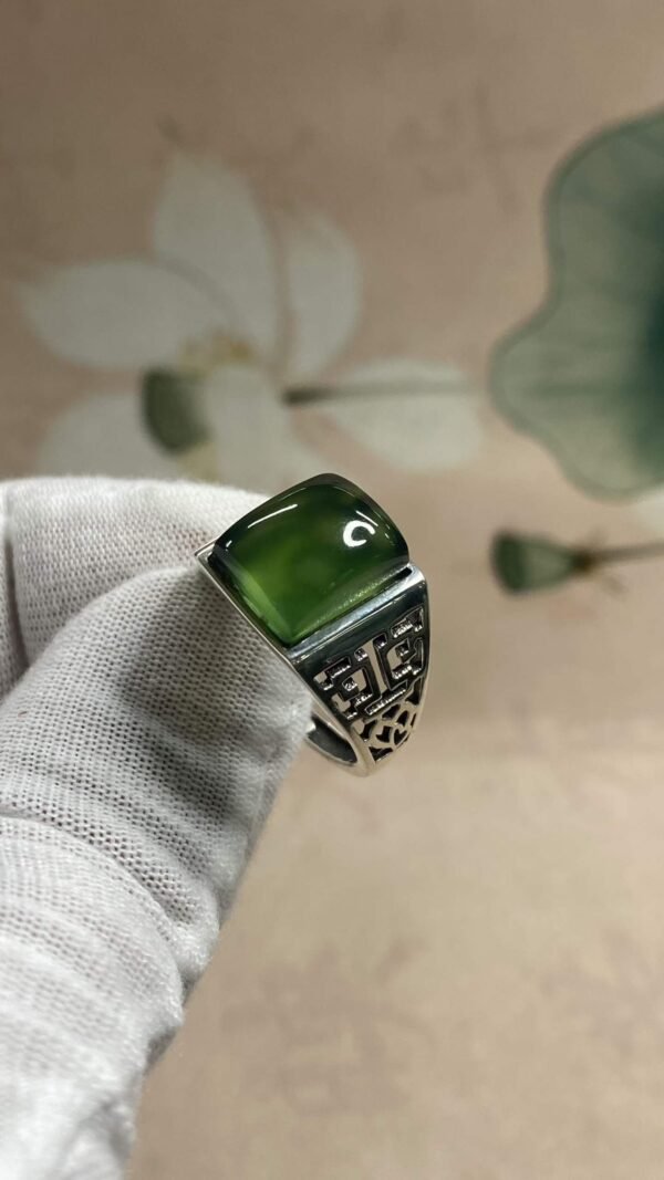 925 실버 수옥 그린 조절 반지 · 규격 10×12mm