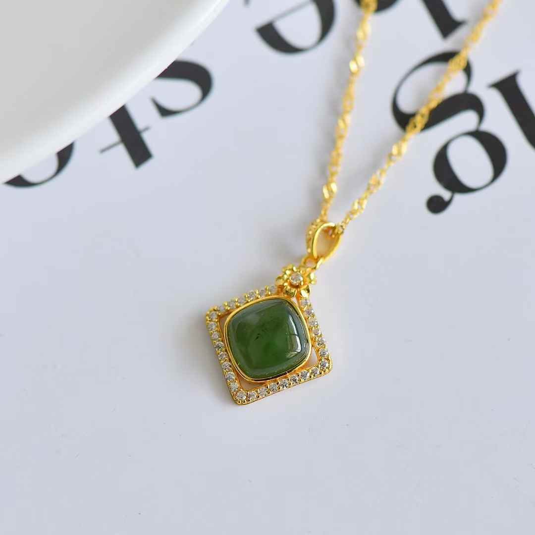 S925 실버 허톈옥 벽옥 펜던트 · 원석 8×8mm - 이미지 2