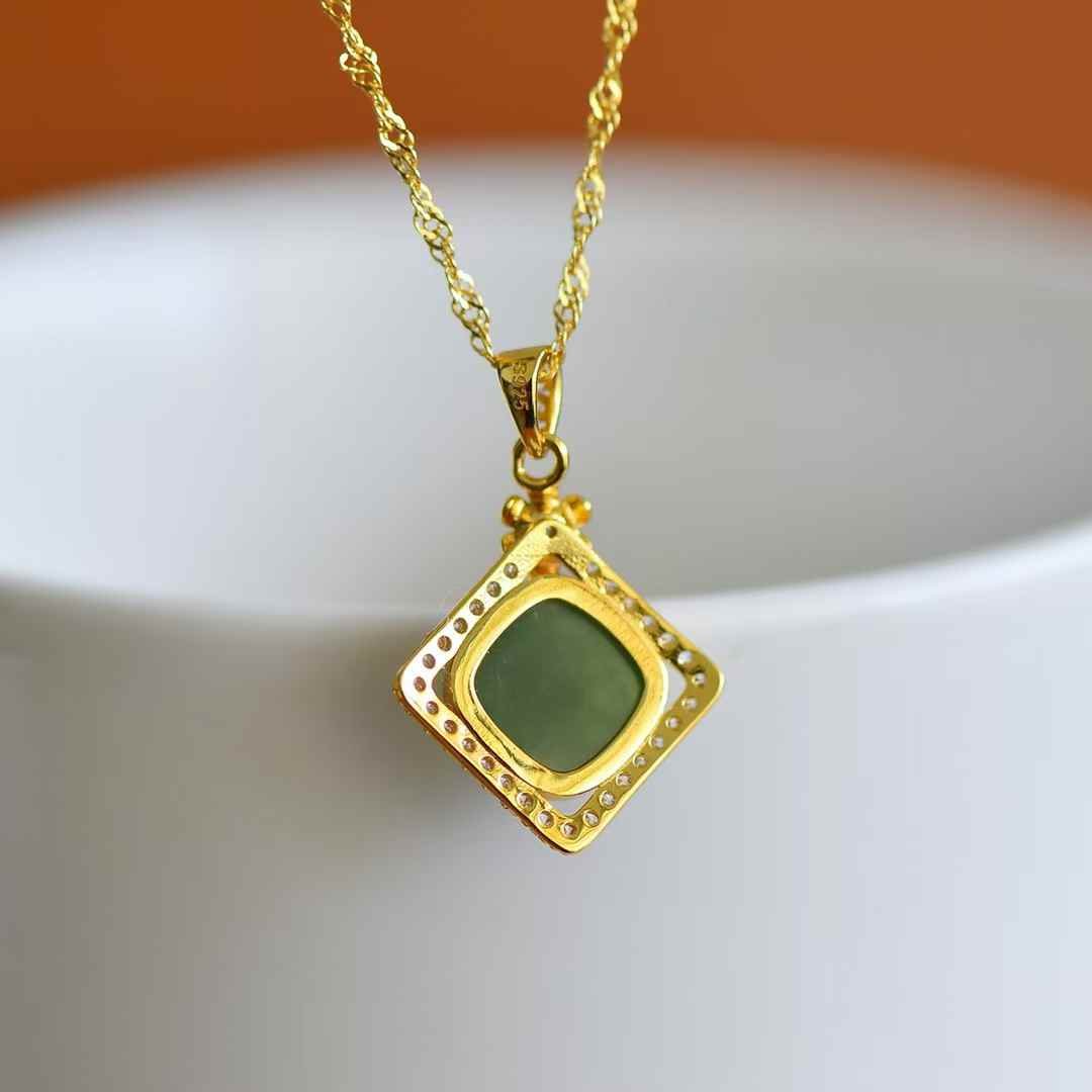 S925 실버 허톈옥 벽옥 펜던트 · 원석 8×8mm - 이미지 3