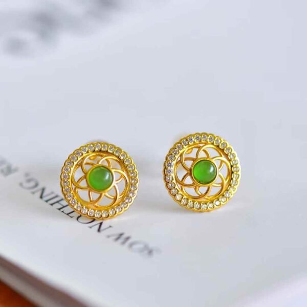 S925 실버 허톈옥 벽옥 스터드 귀걸이 · 3×3mm